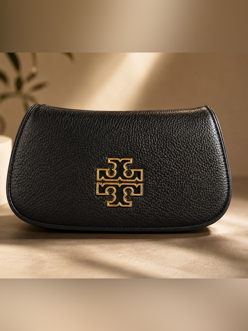 Tory Burch Black Leather Mini Crossbody with Gold Logo vintage